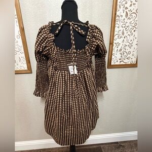 Free People Cream and Brown Dress